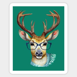 Cute Deer with Glasses Watercolor Artwork Sticker